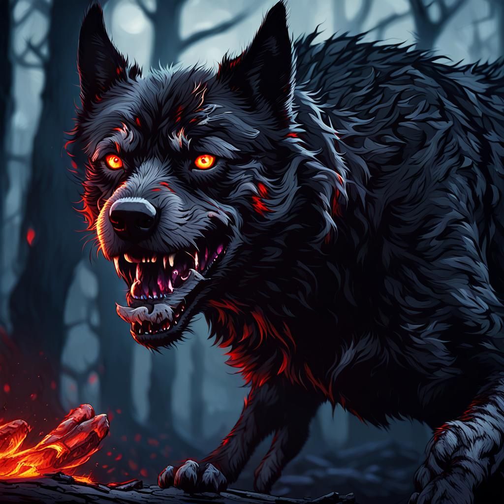 Manga-Inspired Dark Fantasy Masterpiece with a Fighting Dog