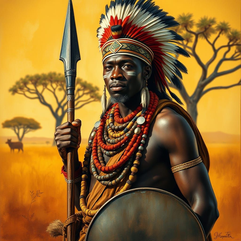 African Warrior Chief in Traditional Hehe Attire