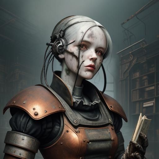 Gothic Model Among Steampunk Automata Ruins