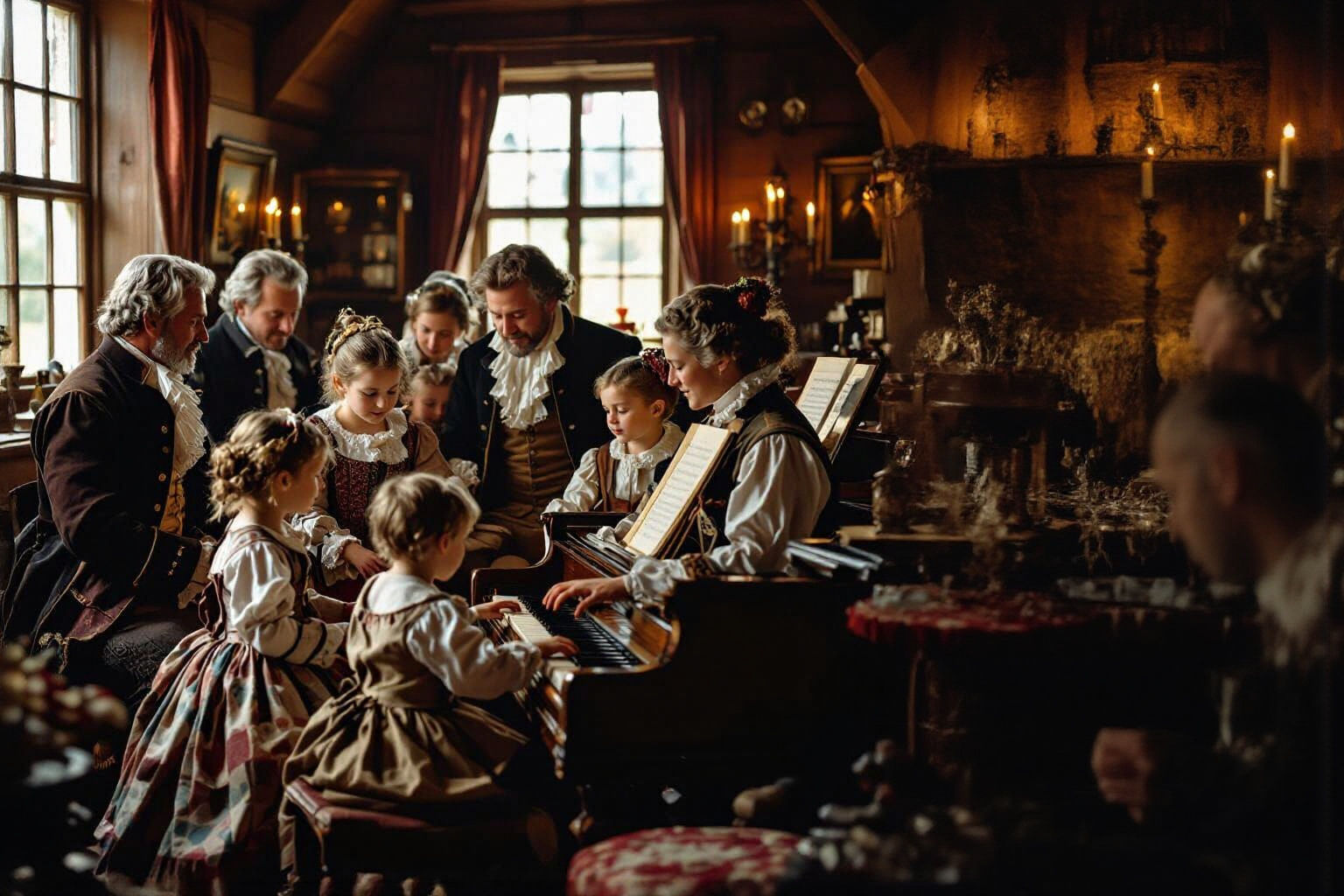 Candlelit German Family Scene in 18th Century Style