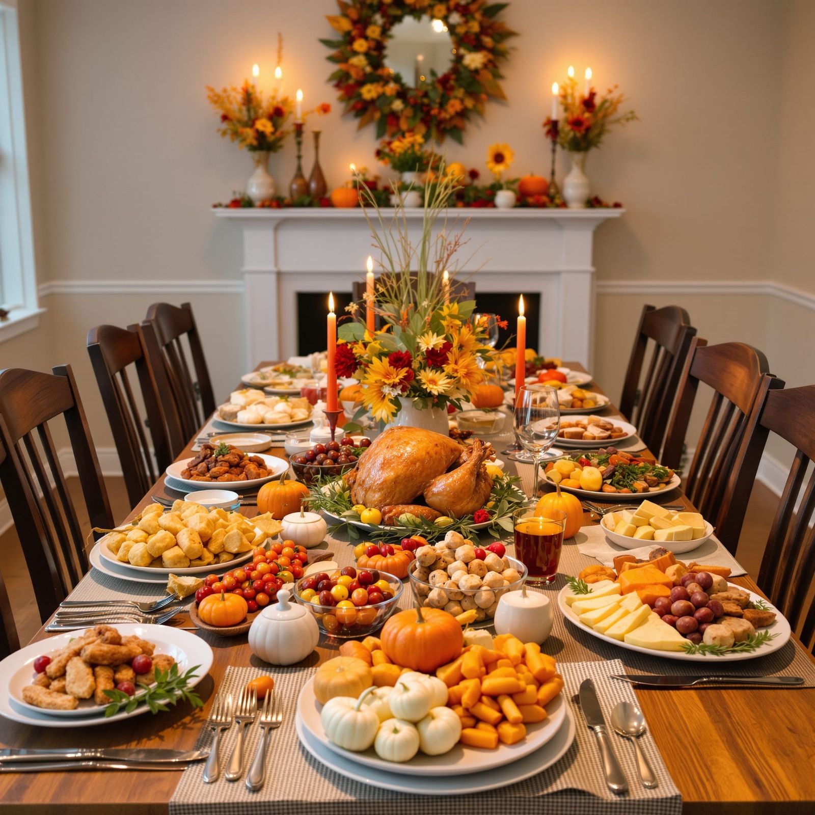 Thanksgiving Dinner Feast with Turkey and Fixings