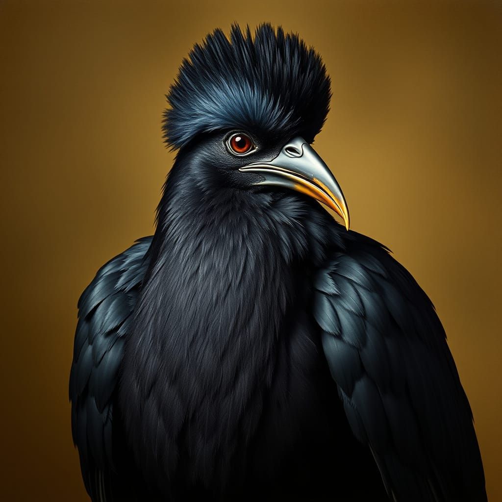 Majestic Long-Wattled Umbrella Bird in Baroque Style