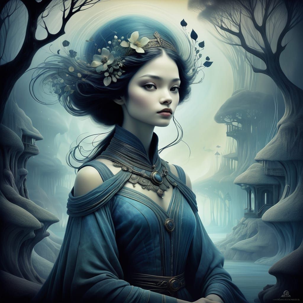 Fusion of Dark Romanticism and Whimsical Illustration