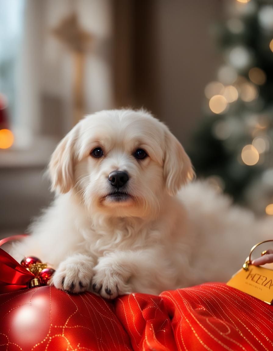 Dog in Art Deco Christmas Scene