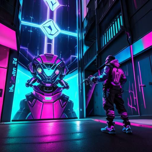 Robot Graffiti Artist Sprays Futuristic City Mural