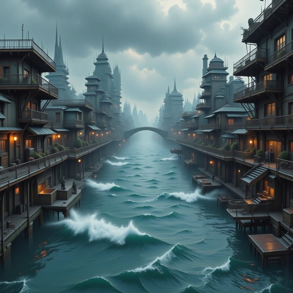 Flooded Dystopian City in a Modern Style