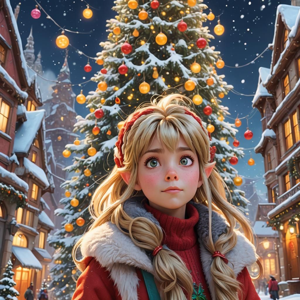 Cindy Lou Who in Snowy Whoville: 3D Anime Art
