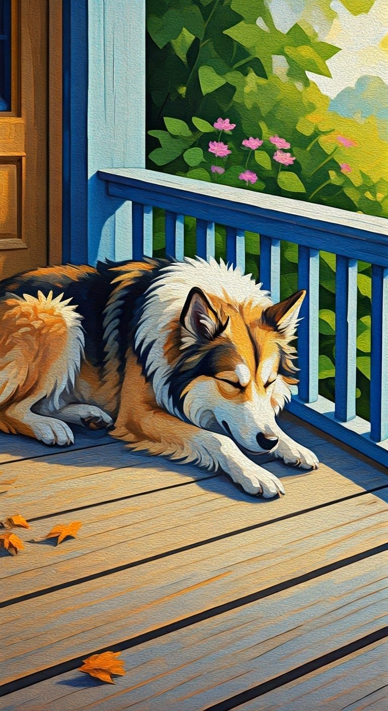 Whimsical Canine Serenity in Modernist Style