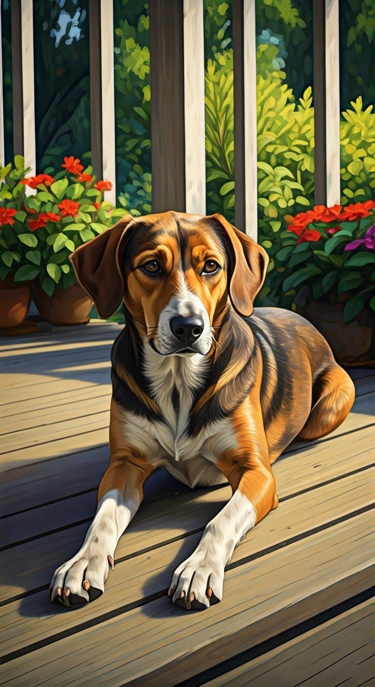 Surreal Modernist Portrait of a Laid-Back Mixed-Breed Dog