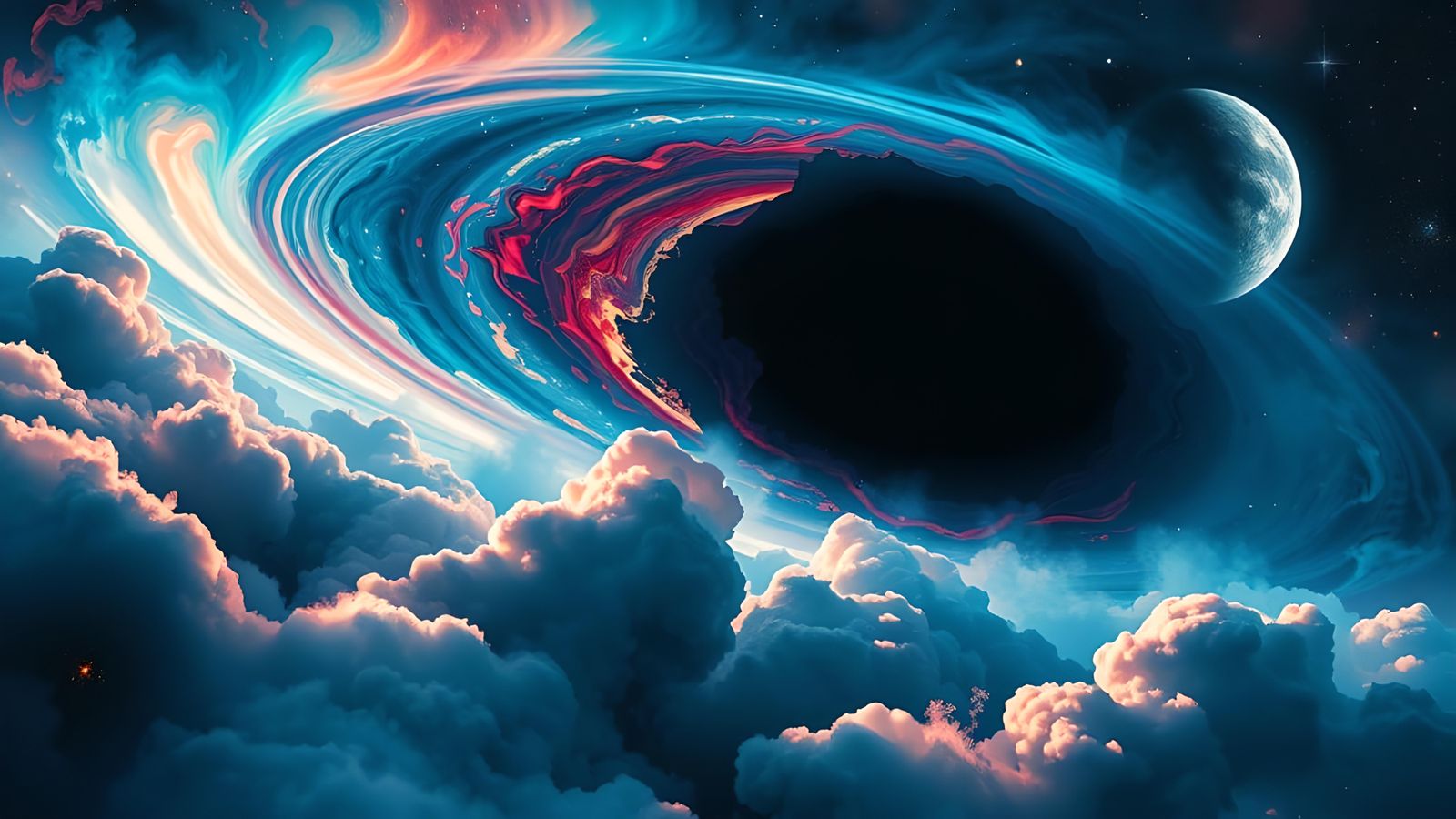 Cosmic Black Hole Over Jupiter: Hyperrealistic Watercolour