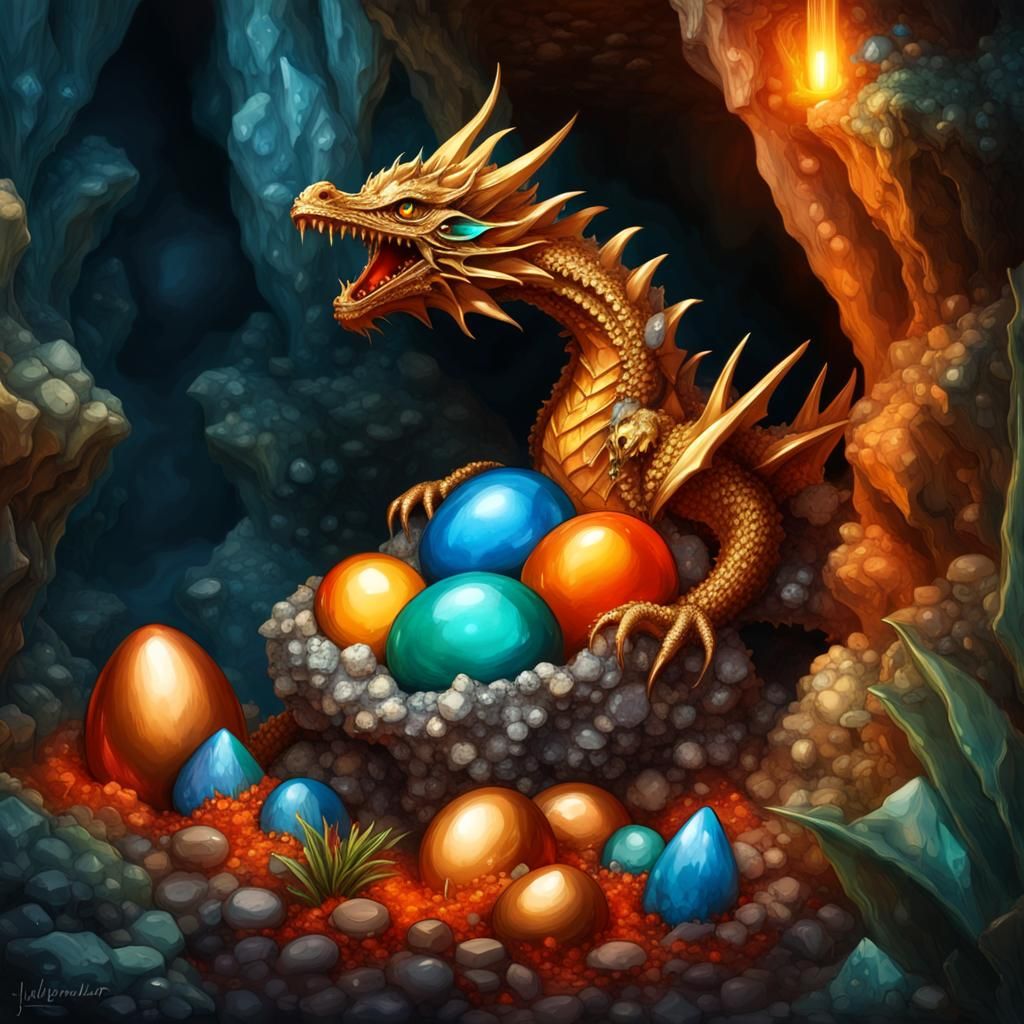 Jeweled Baby Dragon Lair with Treasure
