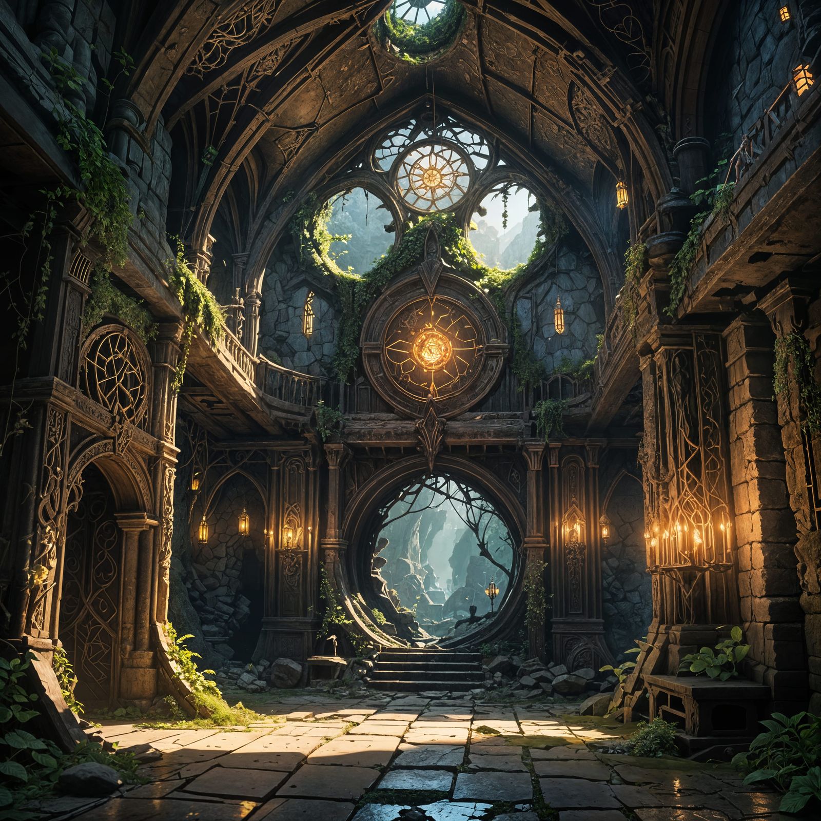 Underground Elven Ruin with Magical Symbols