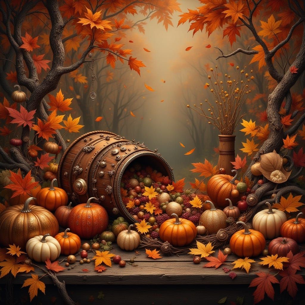 Steampunk Autumn Still Life with Cornucopia