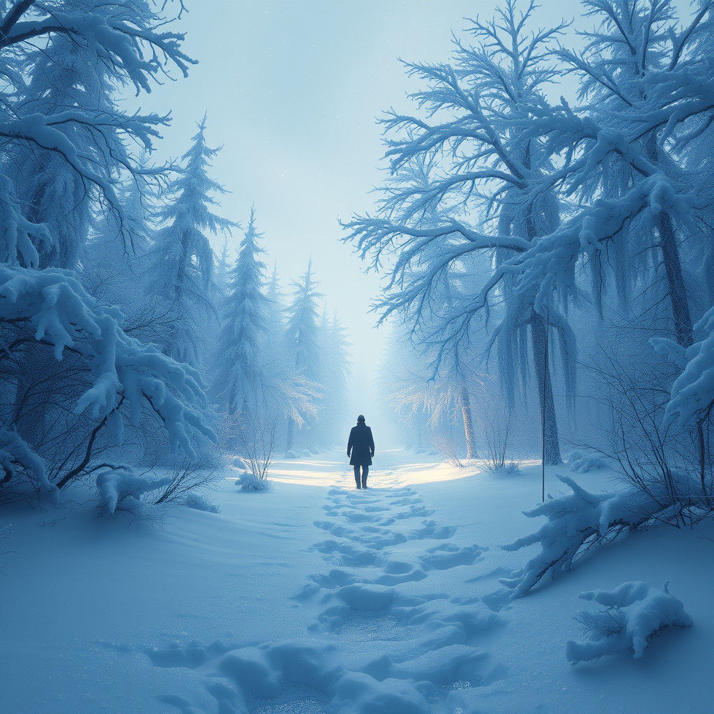 Snowy Landscape with Figure in Matte Painting Style