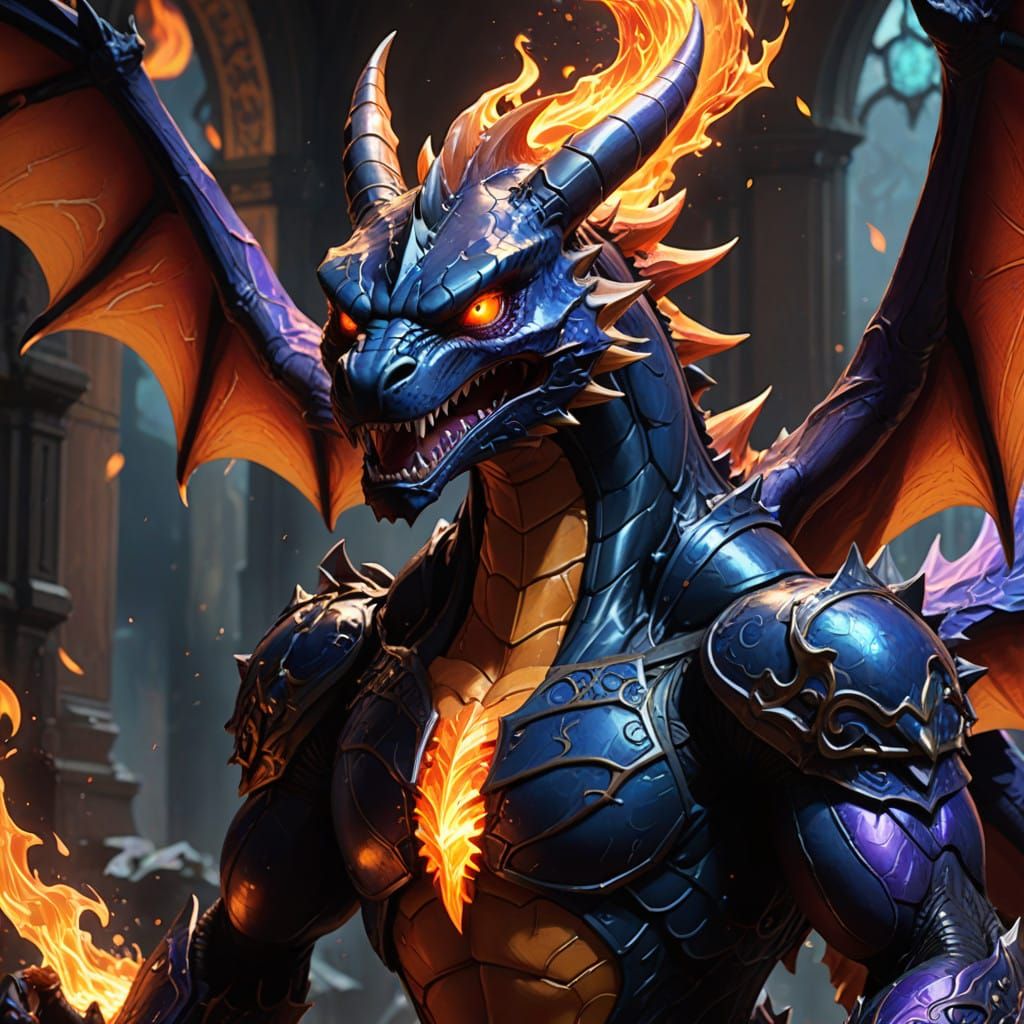 Surreal, Cyberpunk-Style Charizard with Blazing Orange and D...