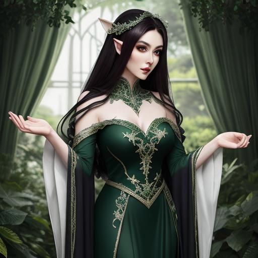 Elegant Elf Cosplay in Dark Green Dress
