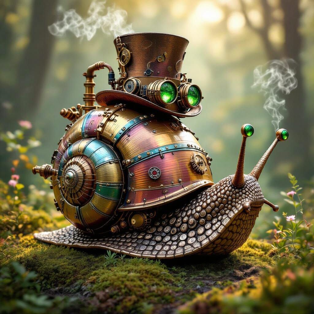 Steampunk Snail with Gears and Goggles