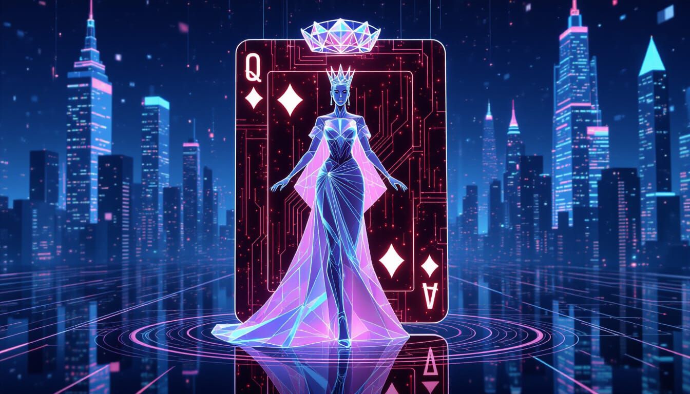 Cyber-Futurist Queen of Diamonds Emerges from Holographic Ca...