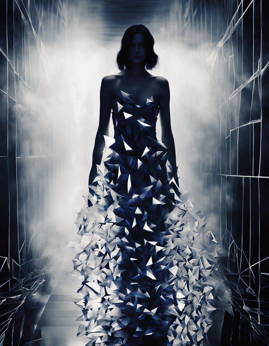 Abstract Light and Dark Geometric Shards in Mirror Maze