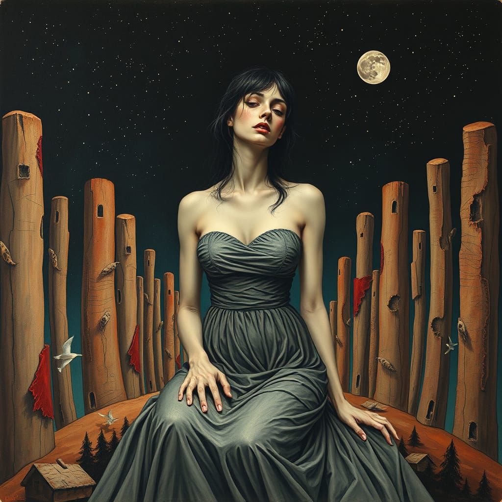 Mysterious Woman in a Surrealistic Scene, Influenced by Symb...