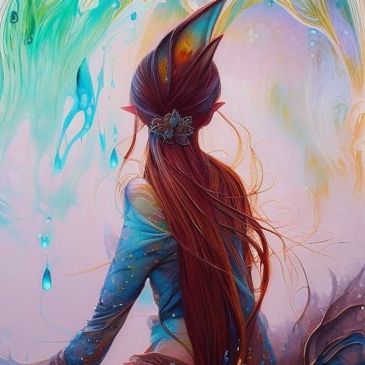 Elegant Elf Girl in Hyperdetailed Gouache Illustration