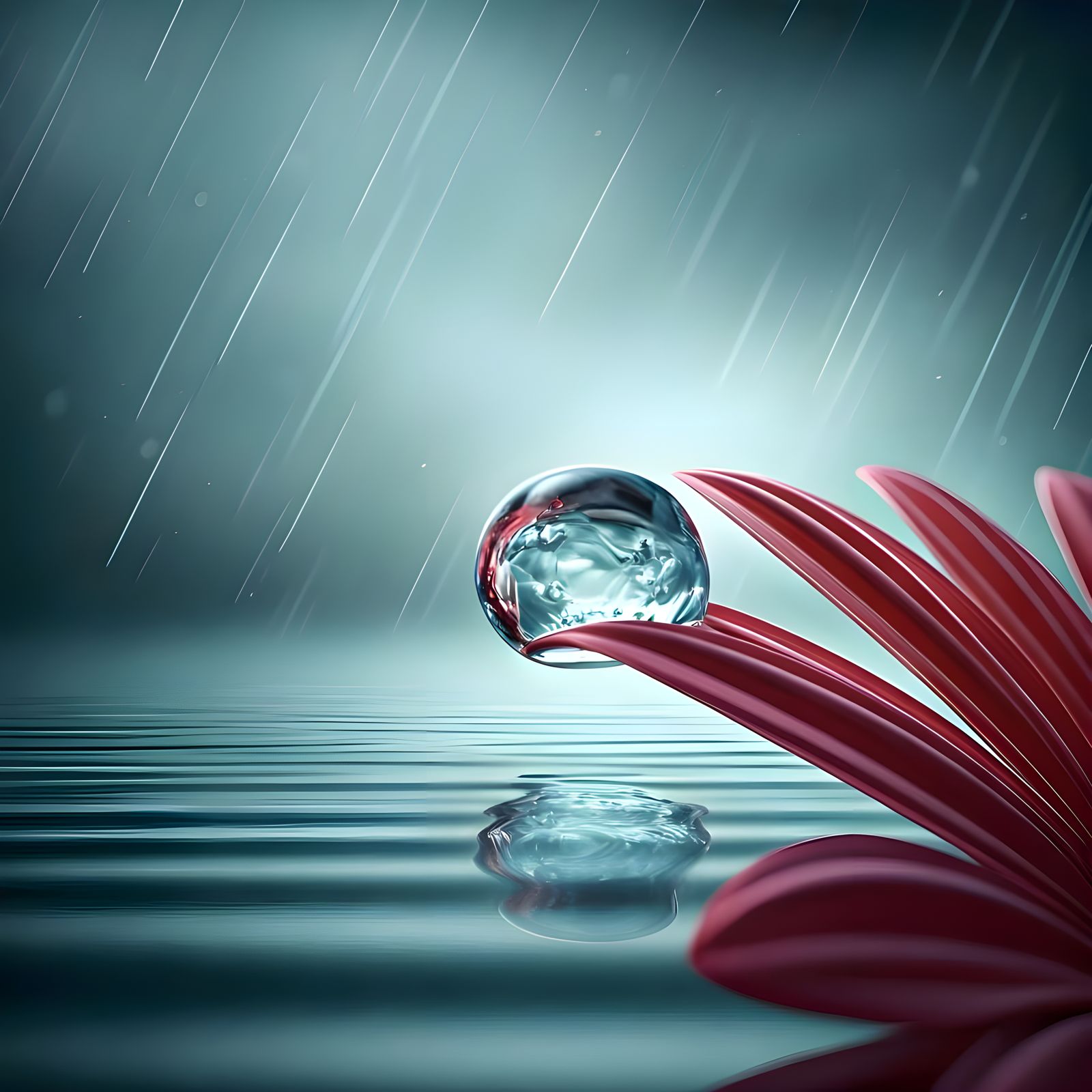 Delicate Raindrop Reflections in Ethereal Light