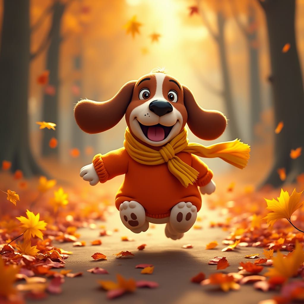 Basset Hound's Autumn Adventure in Fantasy Forest