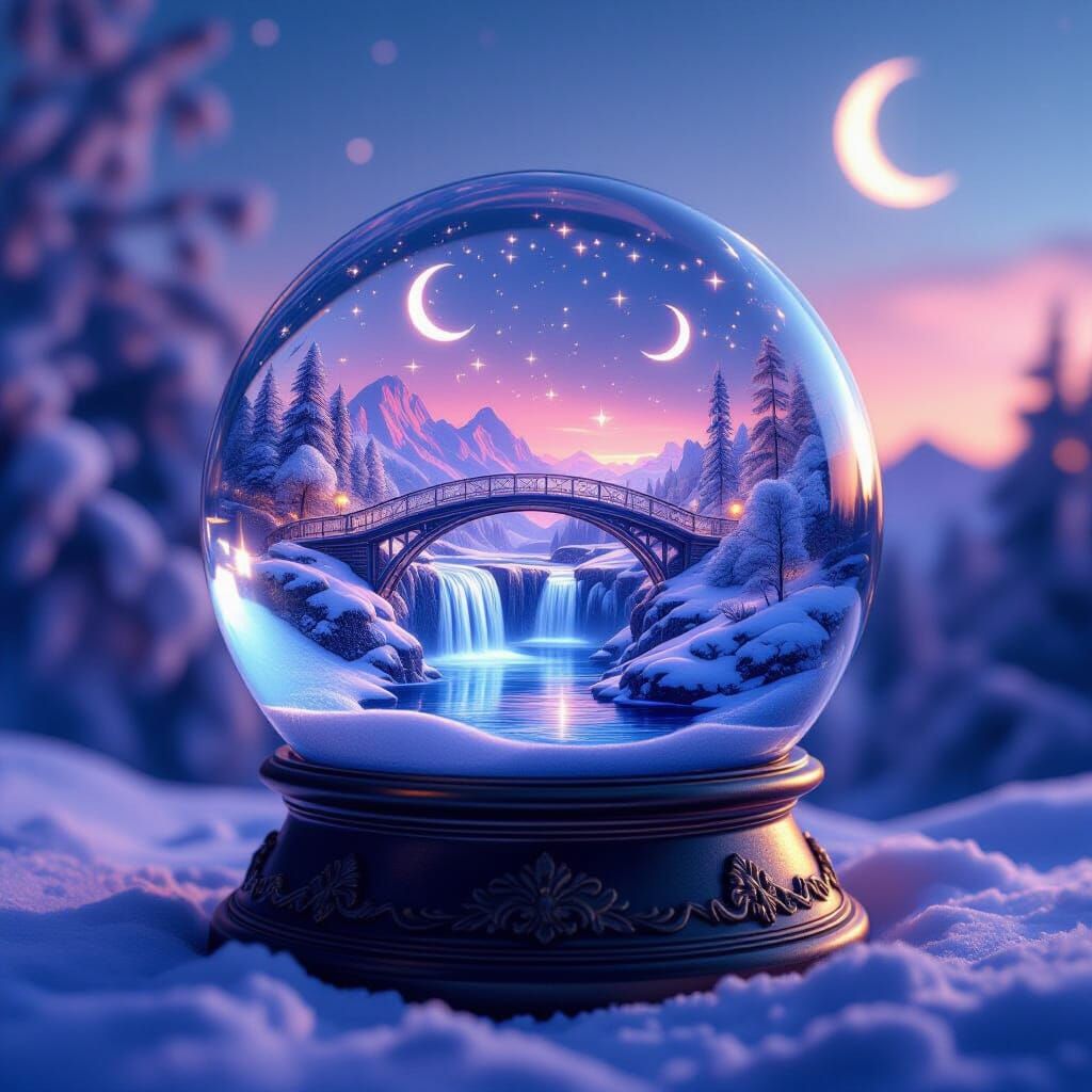 Dream World in Antique Snow Globe, in Surreal Style