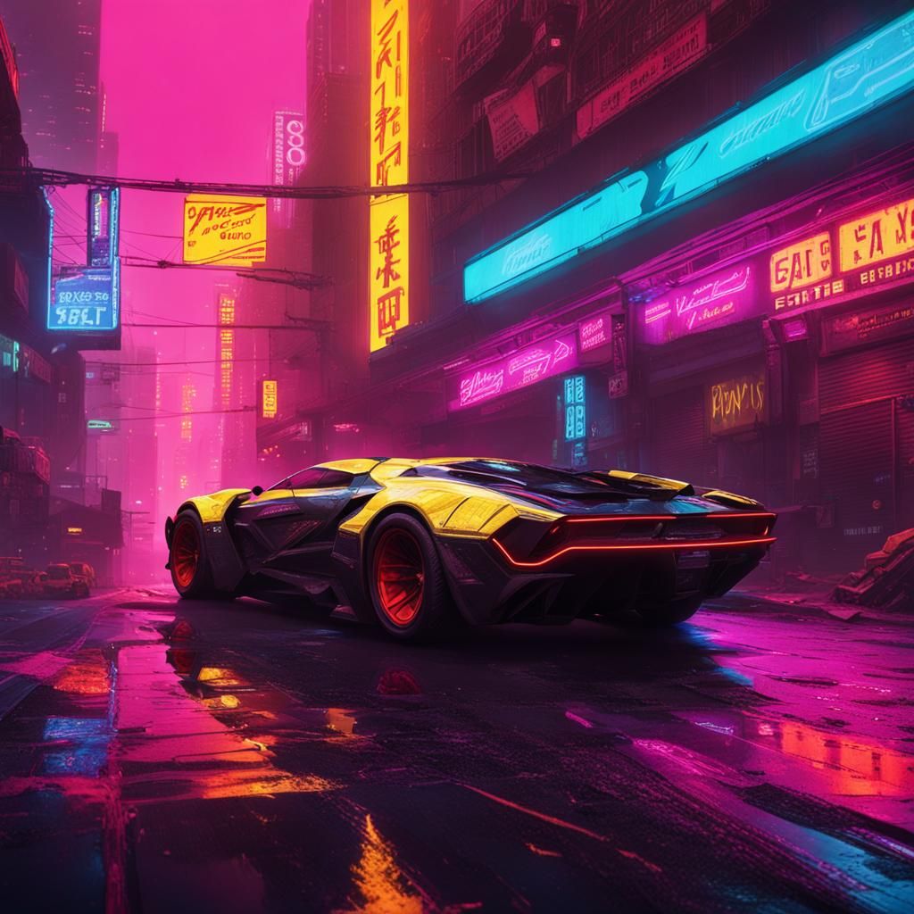 Cyberpunk Supercar Fight in Neon Cityscape
