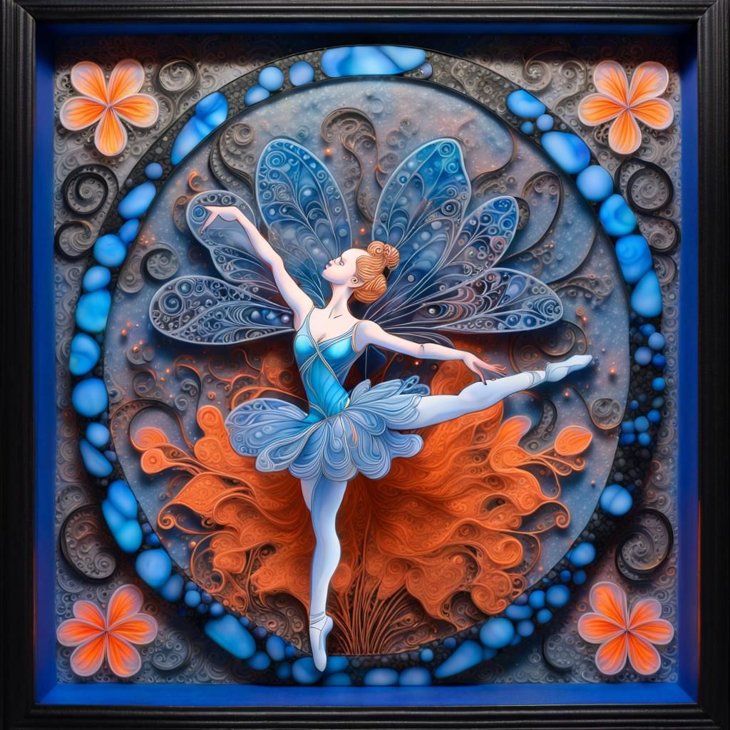 Bioluminescent Fairy Ballerina in Ebru Art Style