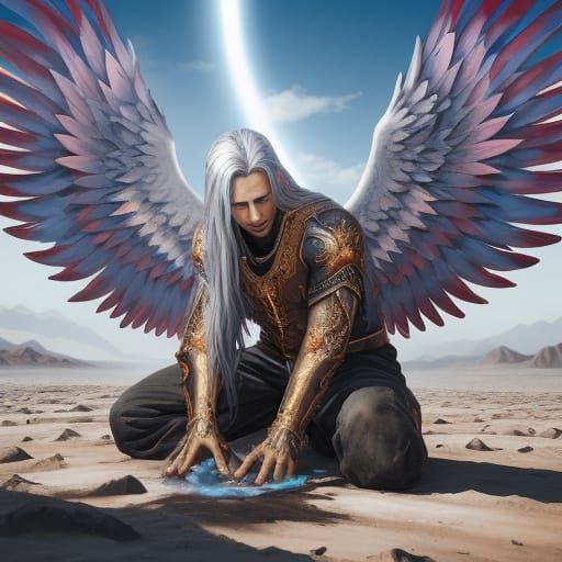 Fallen Angel in Desolate Wasteland: Dark Fantasy Art