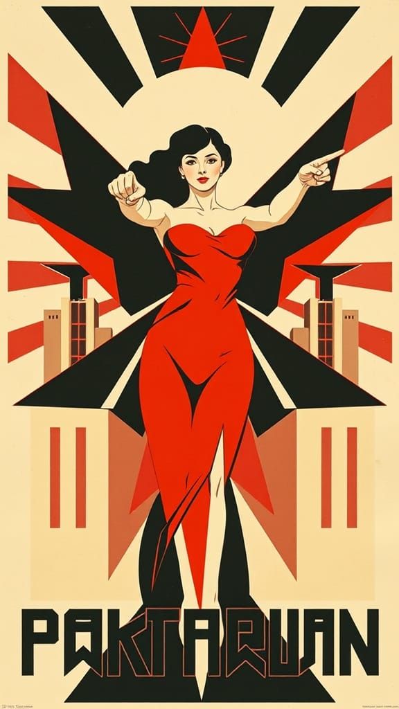 Constructivist Poster of Powerful Woman in Geometric Style