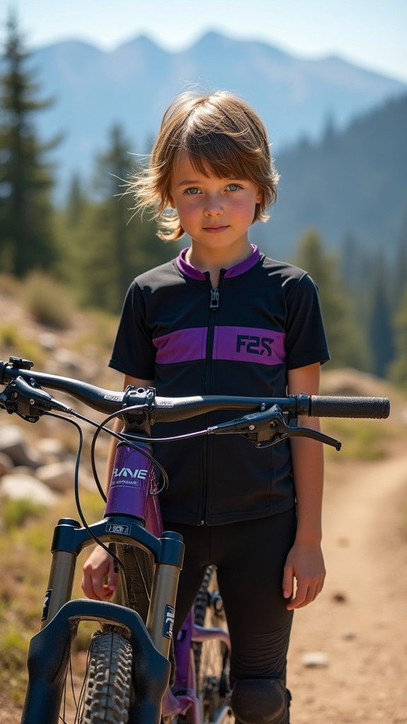 Confident Girl with Mountain Bike on Scenic Track