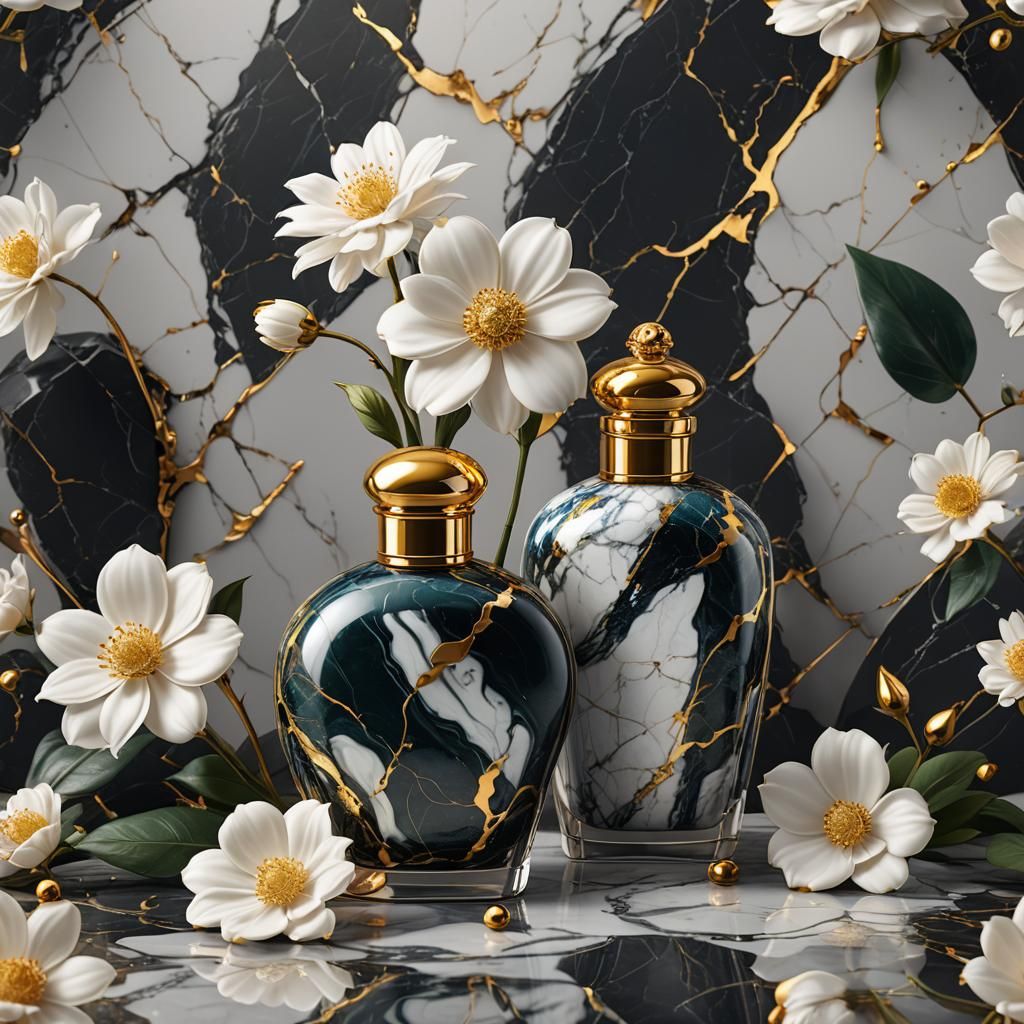Elegant Marble Fragrance Bottle with Gold Accents
