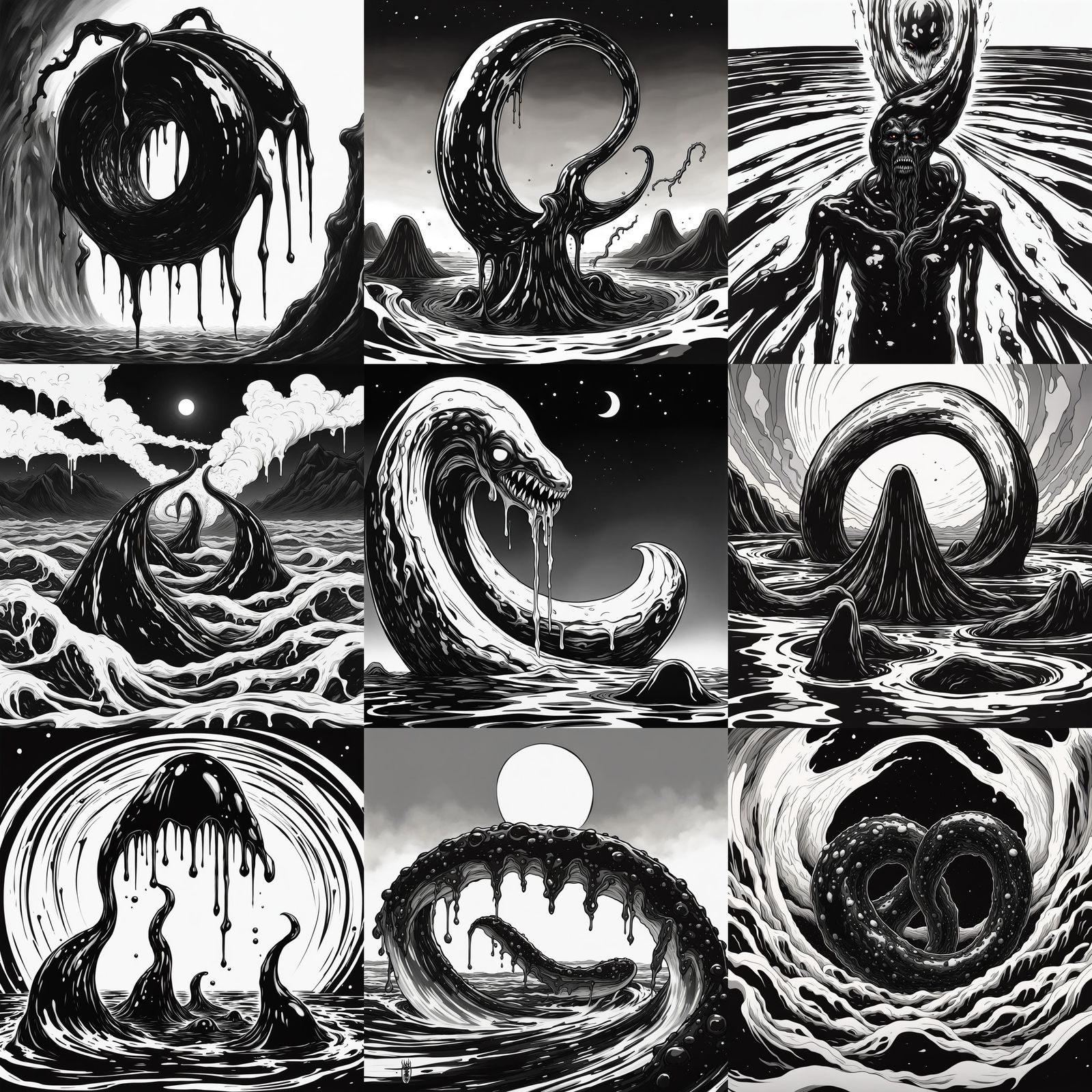 Rippling Black Slime Horror in Crescent Shape