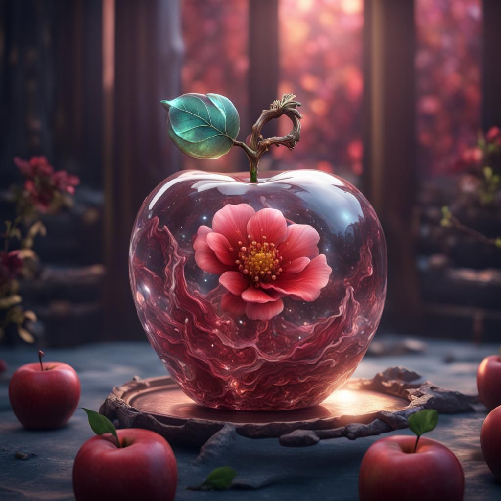 Crystal Apple with Flower: Detailed Matte Painting
