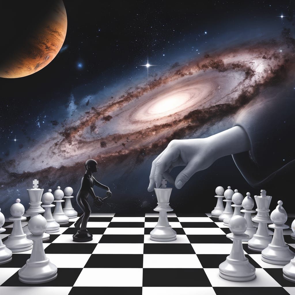 Philosophical Chess Game Between Man and Cosmos