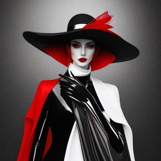 Elegant Model in Cling Wrap Hat: Haute Couture