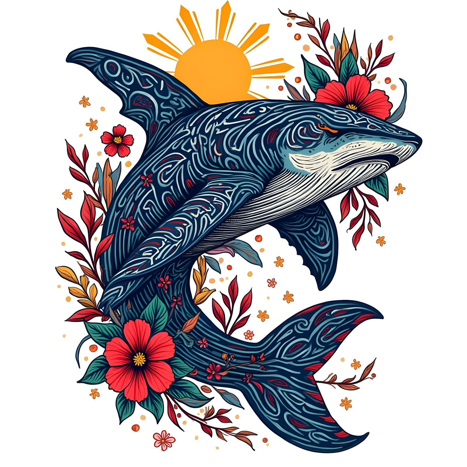 Surreal Tribal Whale Shark Emerges from Abstract Island Scen...