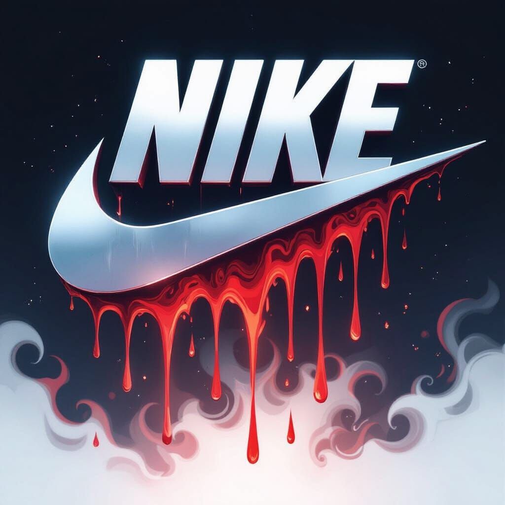 Metallic Nike Logo with Dripping Red and Blue Fire