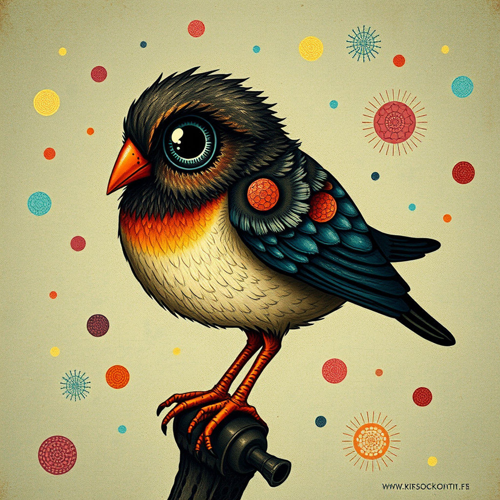 Surreal Copper Bird in Pointillism Style