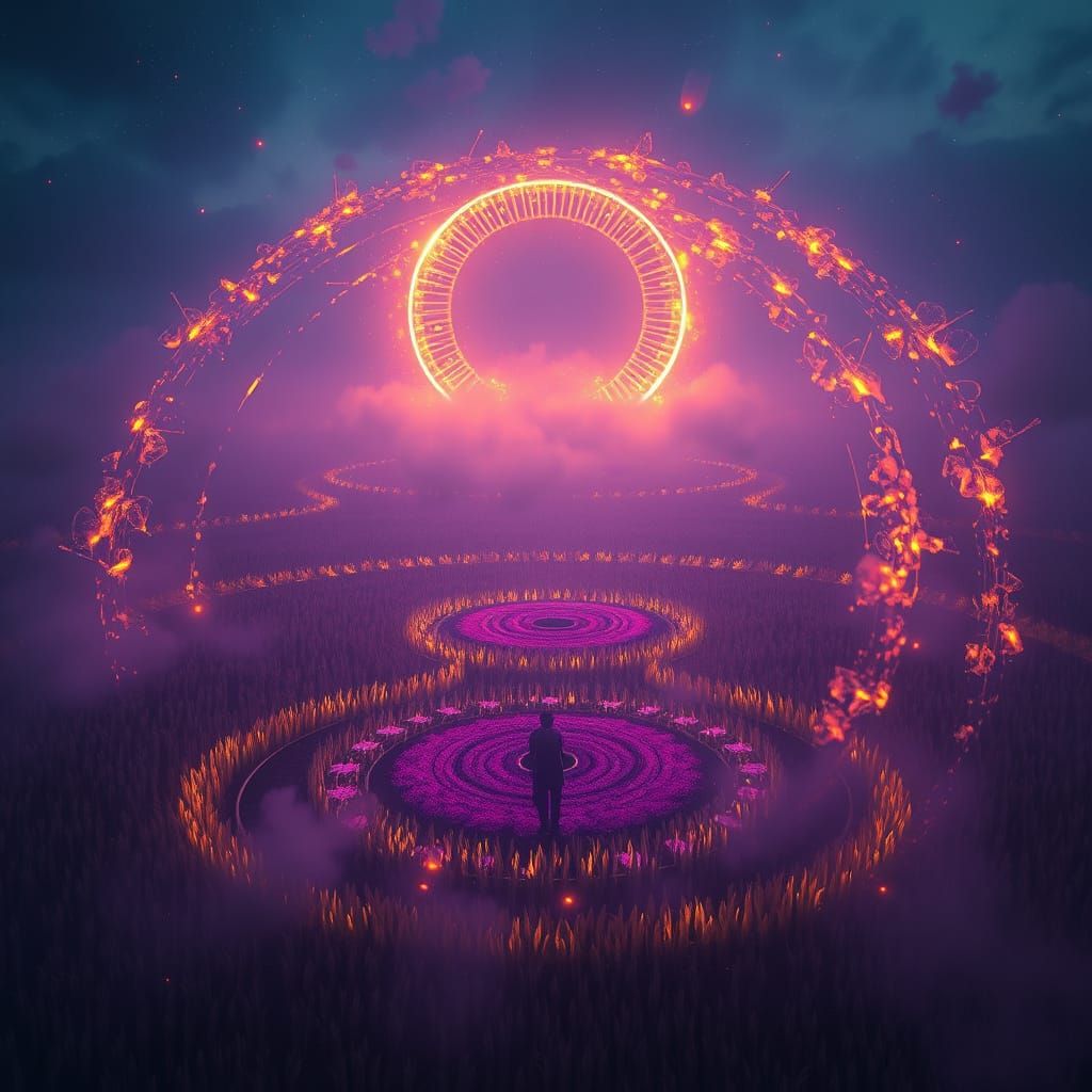Ethereal Crop Circle Scene in Dark Fantasy Style