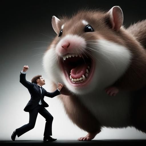 Surreal Hamster Screaming at Tiny Boy in Photo