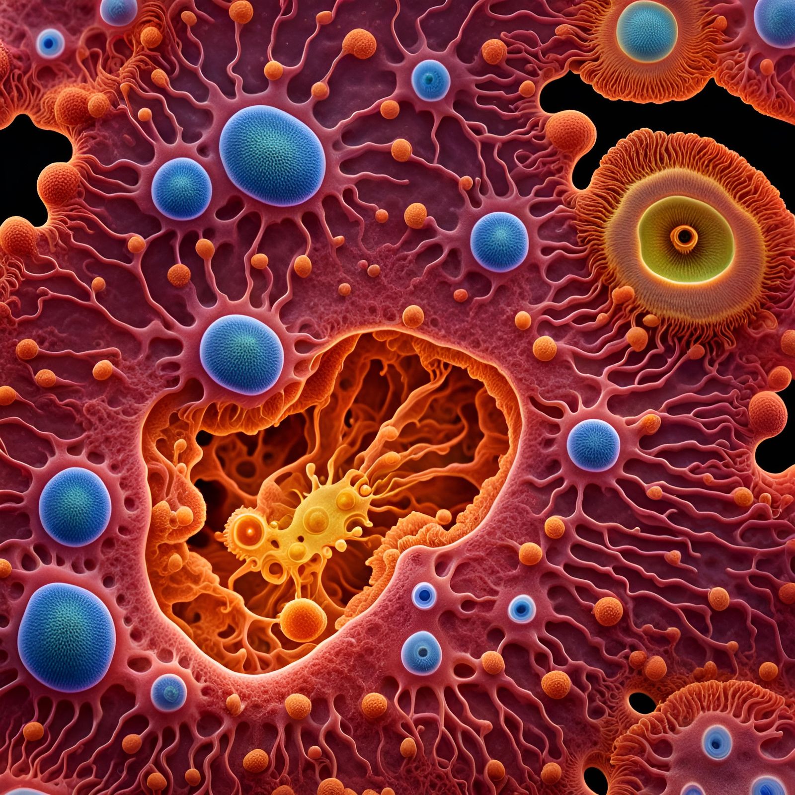 Detailed Microscopic View of a Colorful Amoeba