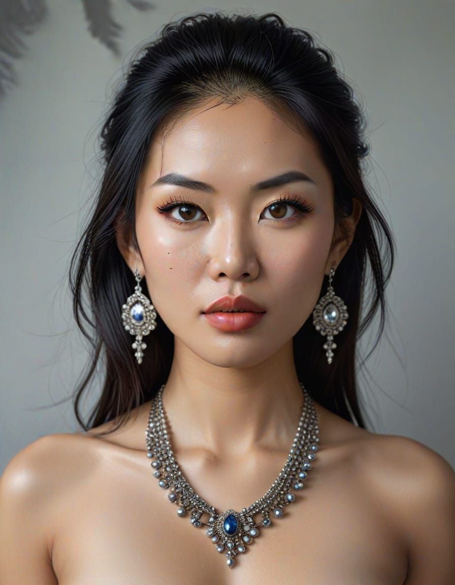 Detailed Portrait of Asian Woman with Dramatic Makeup