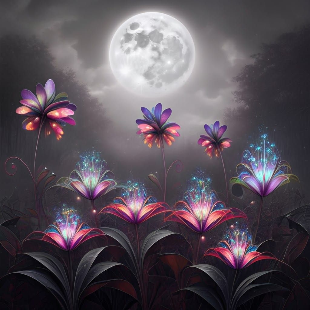 Mystical Glowing Flowers in Fantasy Garden