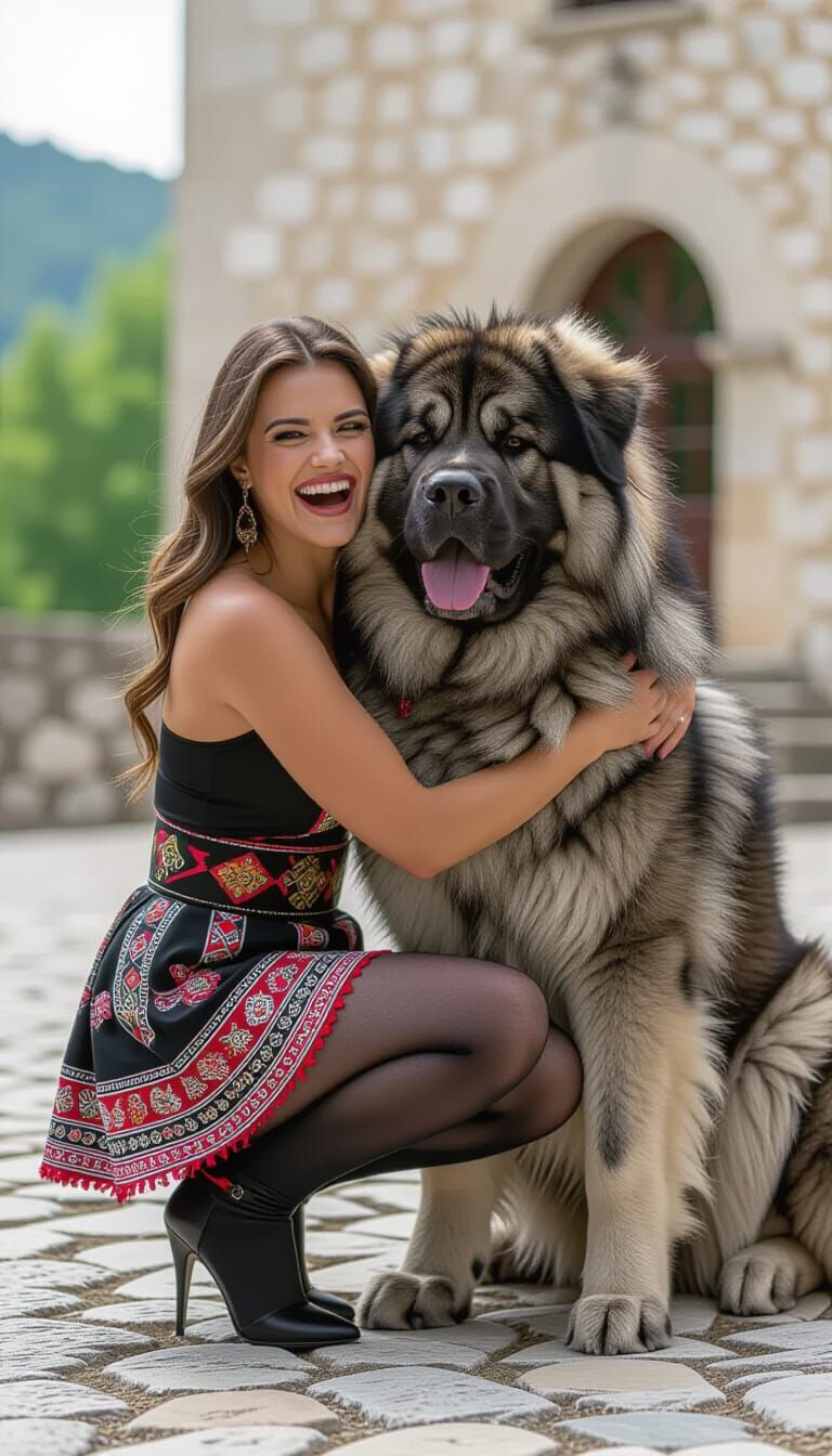 Macedonian Woman with Tibetan Mastiff, Professional Photogra...