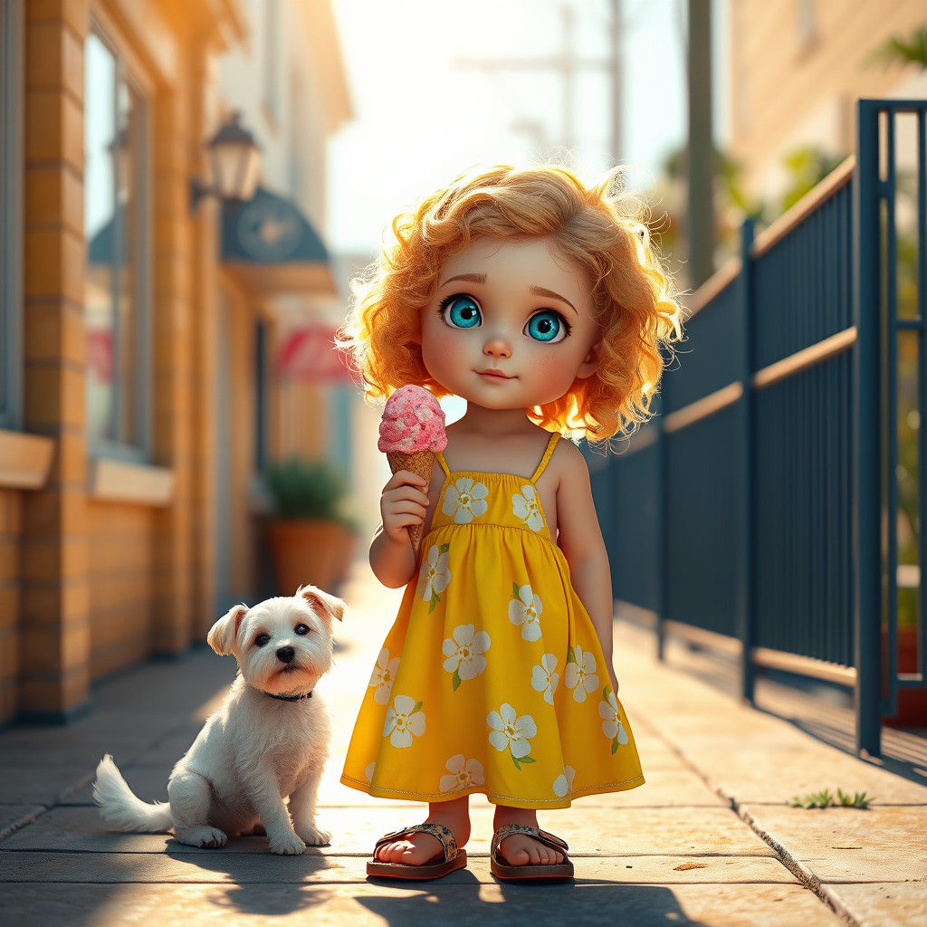 Girl with Ice Cream: Hyper-Realistic Summer Scene