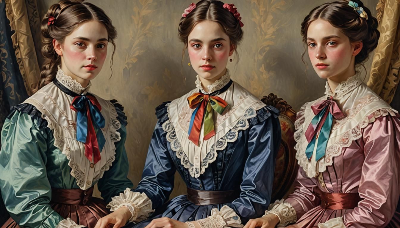 Victorian-Era Women Portrait in Oil Painting