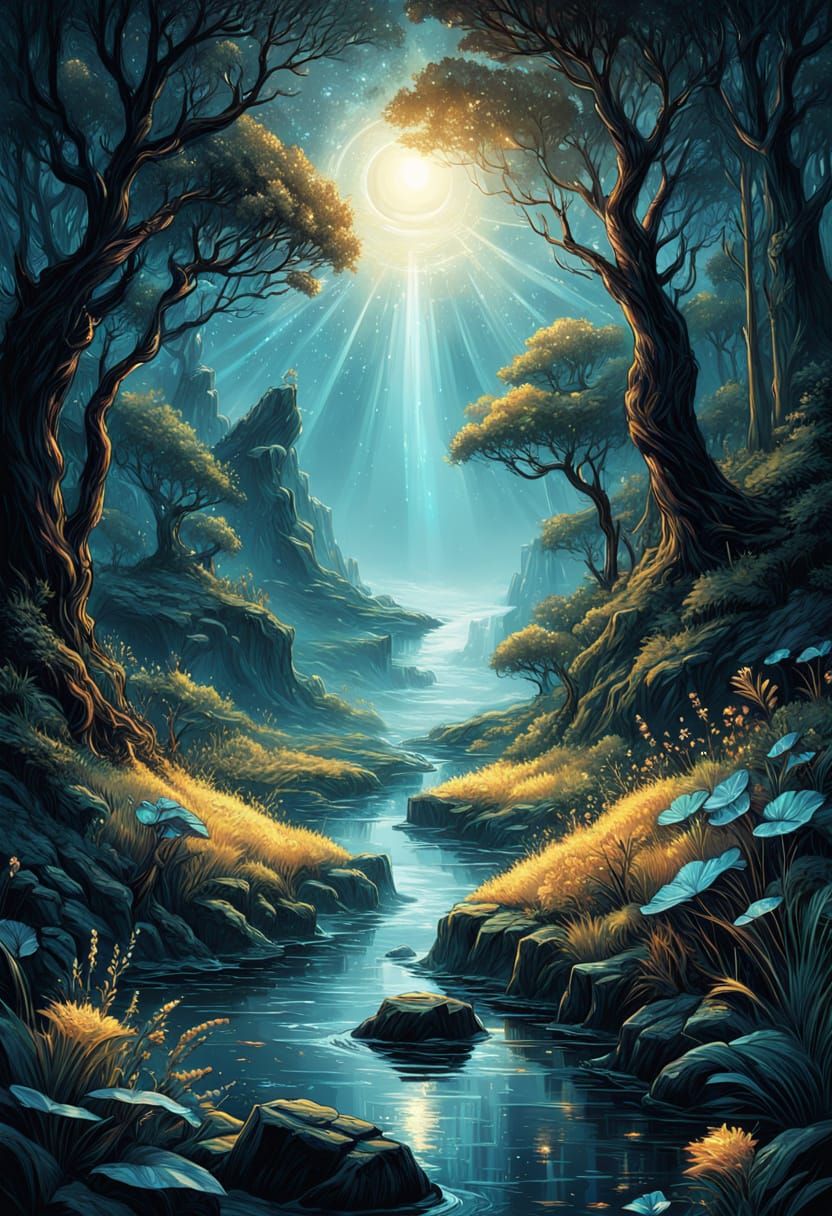 Ethereal Nature Dreamscape in Acrylic Art Style